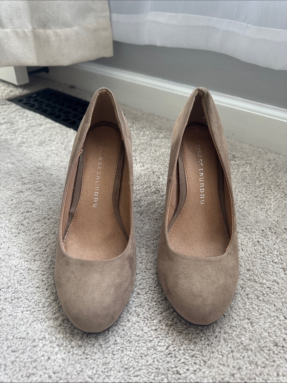 Taupe Suede Classic Round-Toe Pumps